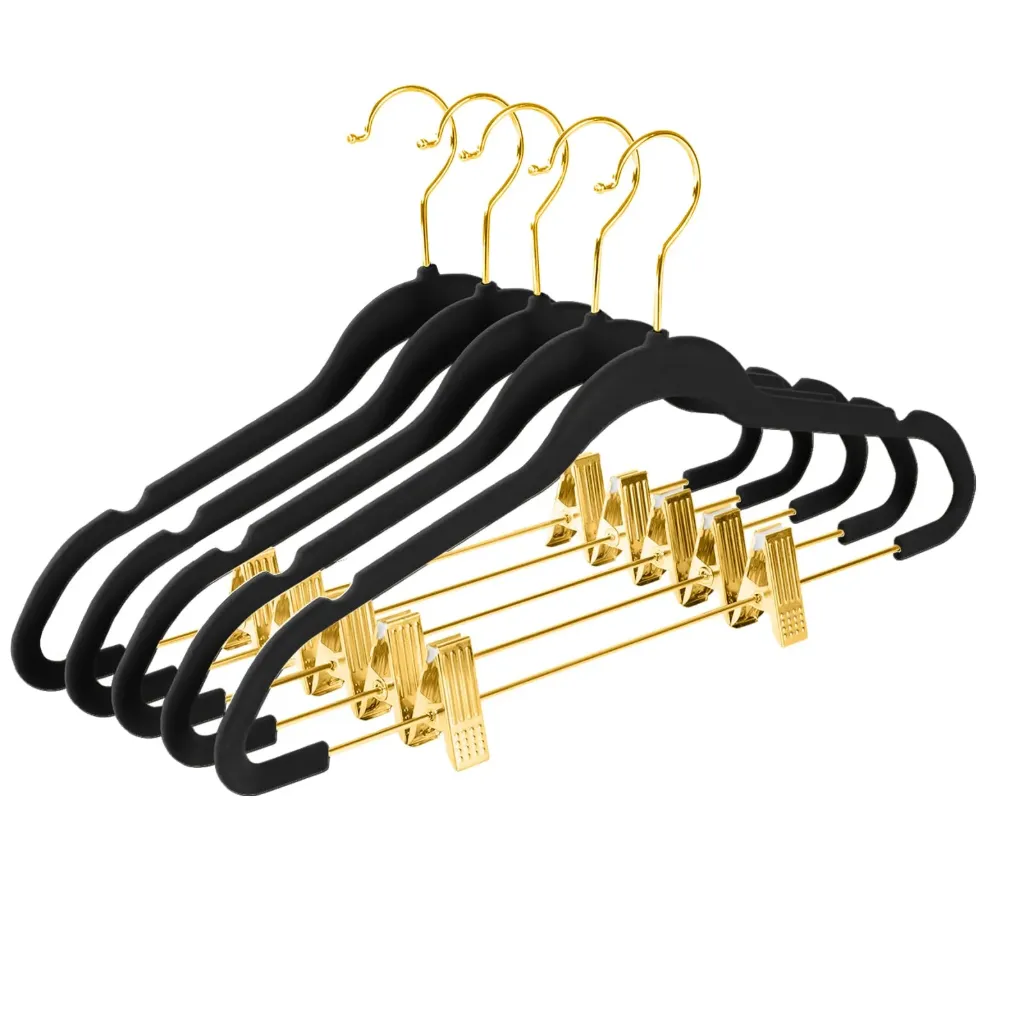 [AF0014] Gancho De Gamuza Con Pinzas(Dorado)